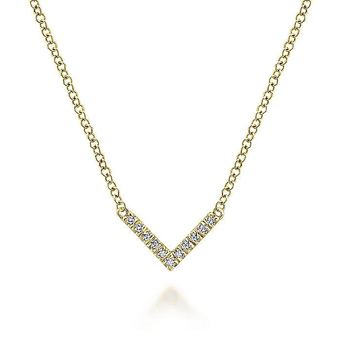 14K Yellow Gold Diamond Chevron Necklace