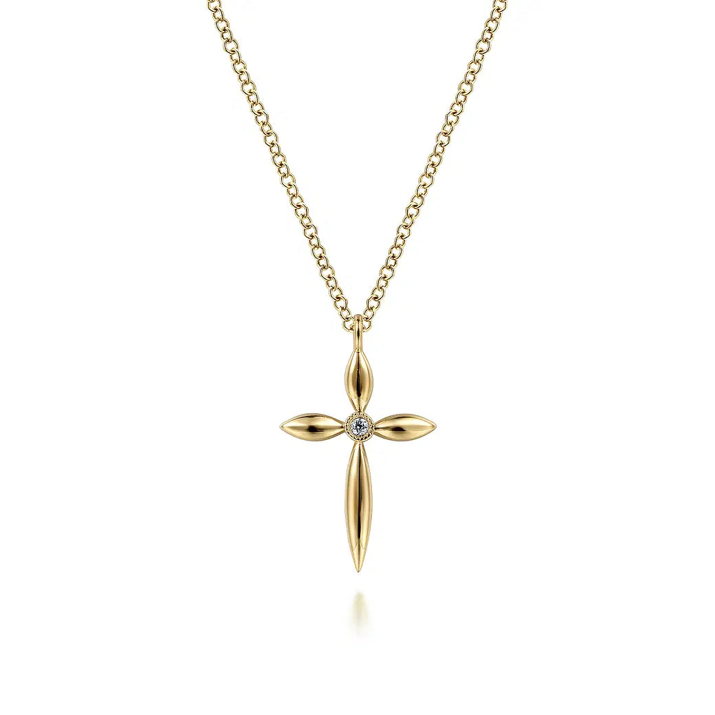 14K Yellow Gold Diamond Cross Pendant Necklace