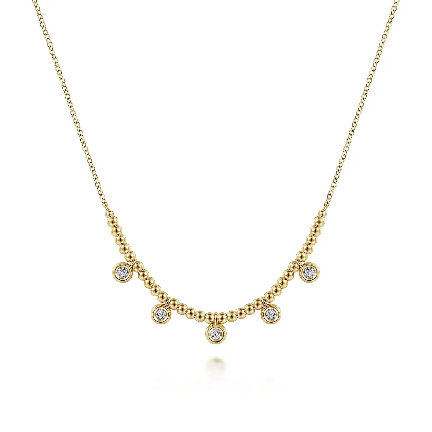 14K Yellow Gold Bujukan Bead Necklace with Diamond Drops