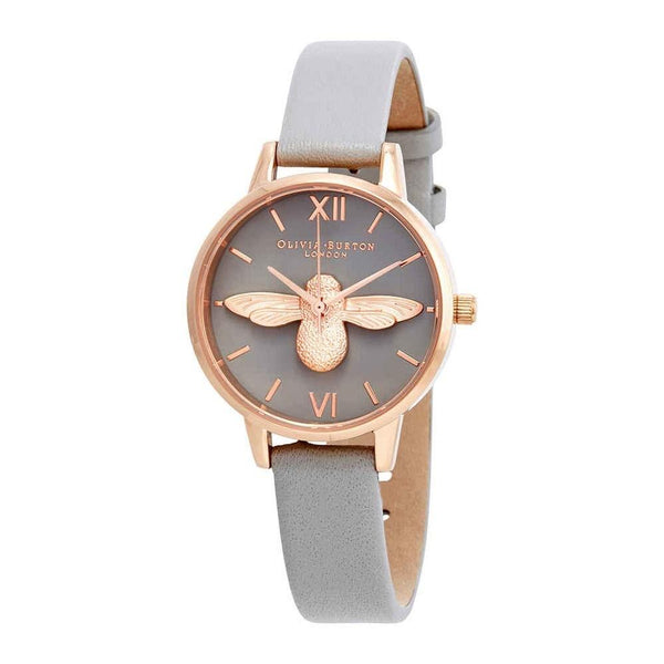 Olivia Burton Women's OB15AM77 3D Bee 3D Bee Motif Grey Leather Watch