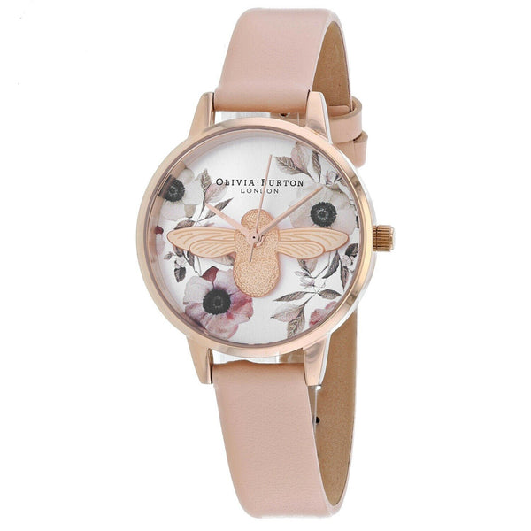 Olivia Burton Women's OB16AM101 Classic 3D Bee Motif Pink Leather Watch