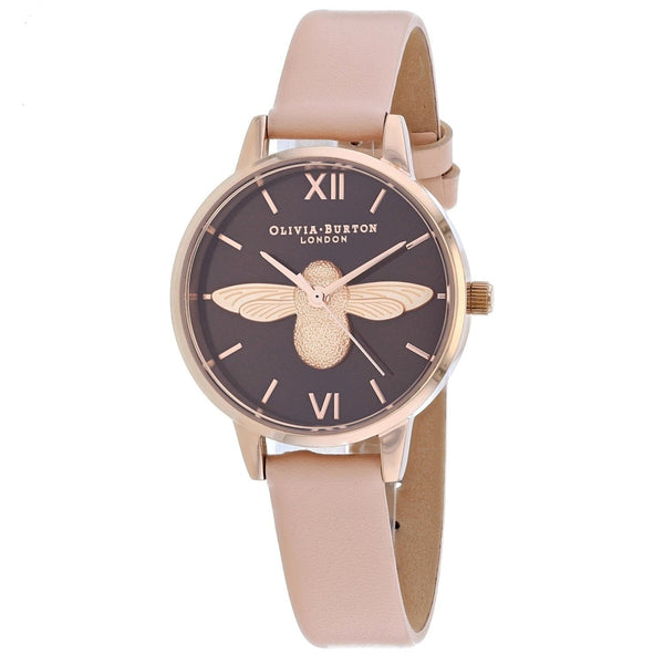 Olivia Burton Women's OB16AM124 Classic 3D Bee Motif Pink Leather Watch