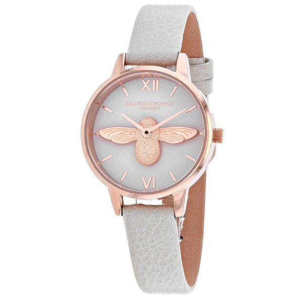 Olivia Burton Women's OB16AM85 Classic 3D Bee Motif White Leather Watch