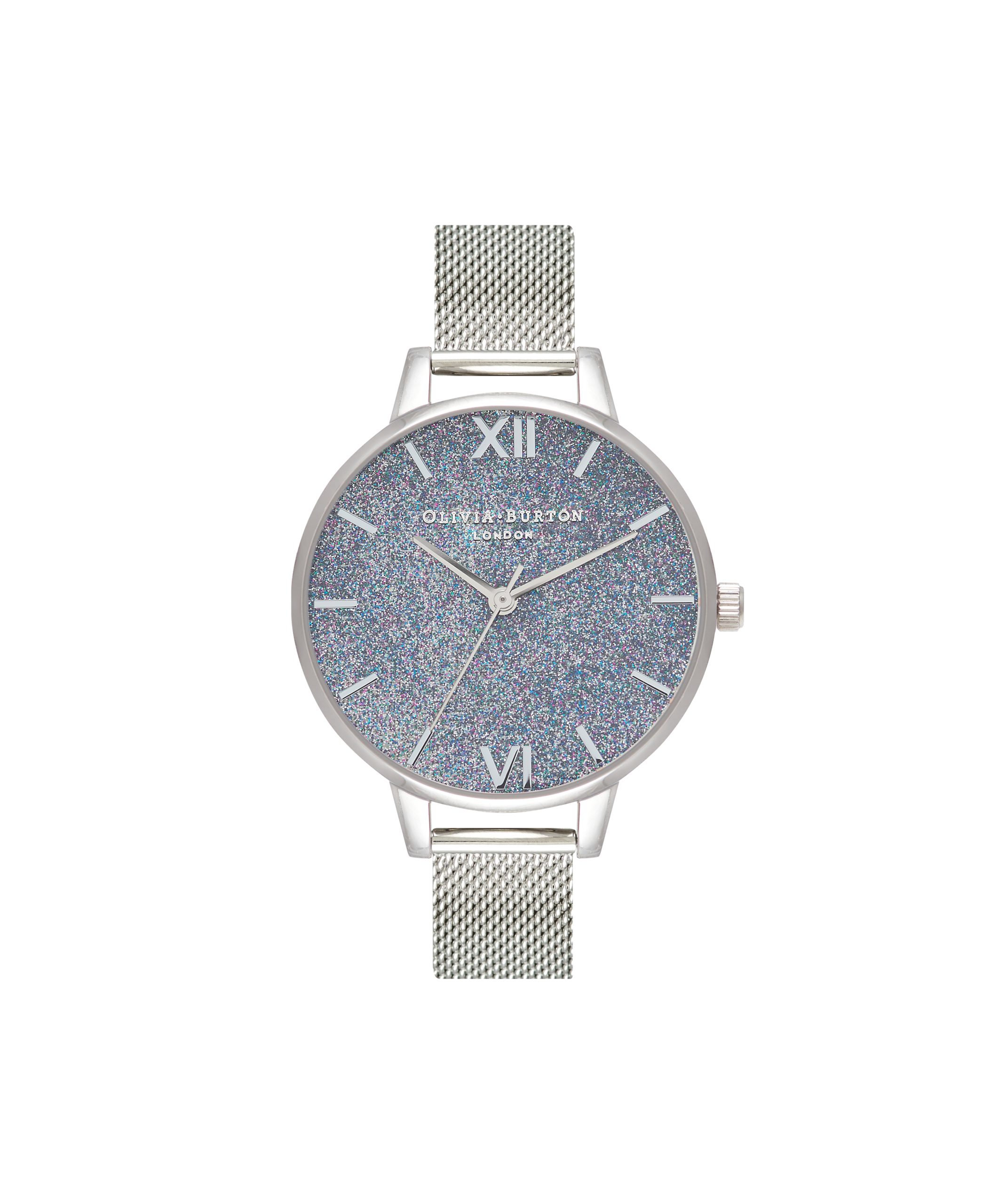OLIVIA BURTONSilver Glitter Demi Women's Watch, 34mm