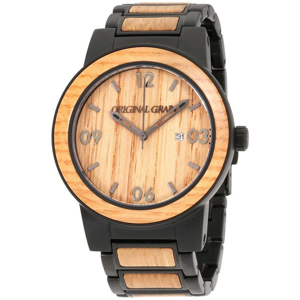 Original Grain Men's OG-10-003-B Whiskey Barrel Two-Tone Stainless Steel with Wood Inlay Watch