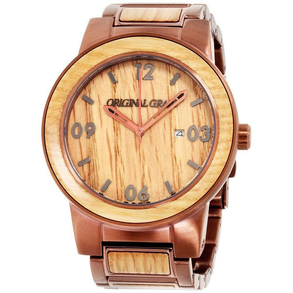 Original Grain Men's OG-10-003 Whiskey Barrel Two-Tone Stainless Steel with Wood Inlay Watch
