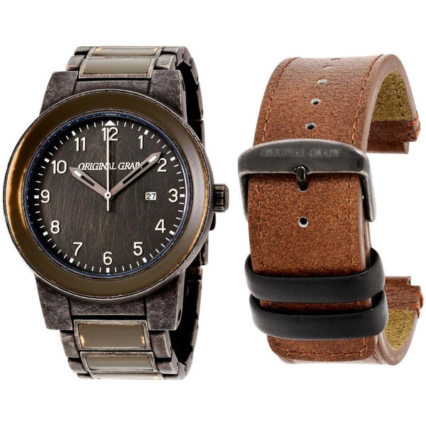 Original Grain Men's OG-10-MIL-STW Military Barrel Bravo Two-Tone Stainless Steel with Wood Inlay Watch