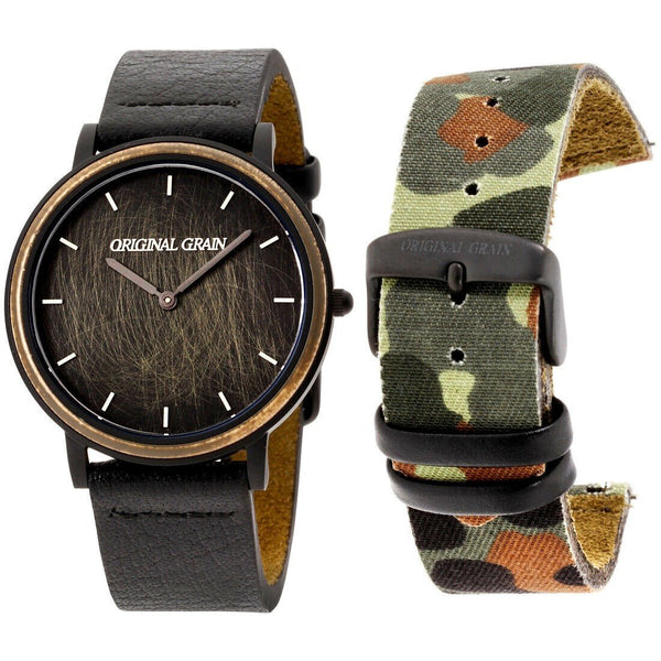 Original Grain Men's OG-4020-MIL-BLK Minimalist Black Leather Watch