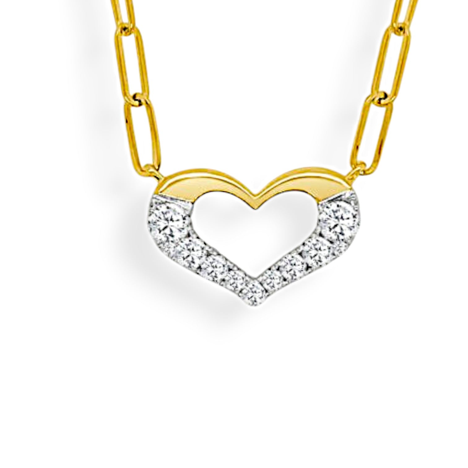 Small “Clip” Heart Half Diamond Pendant with Paper Clip Chain