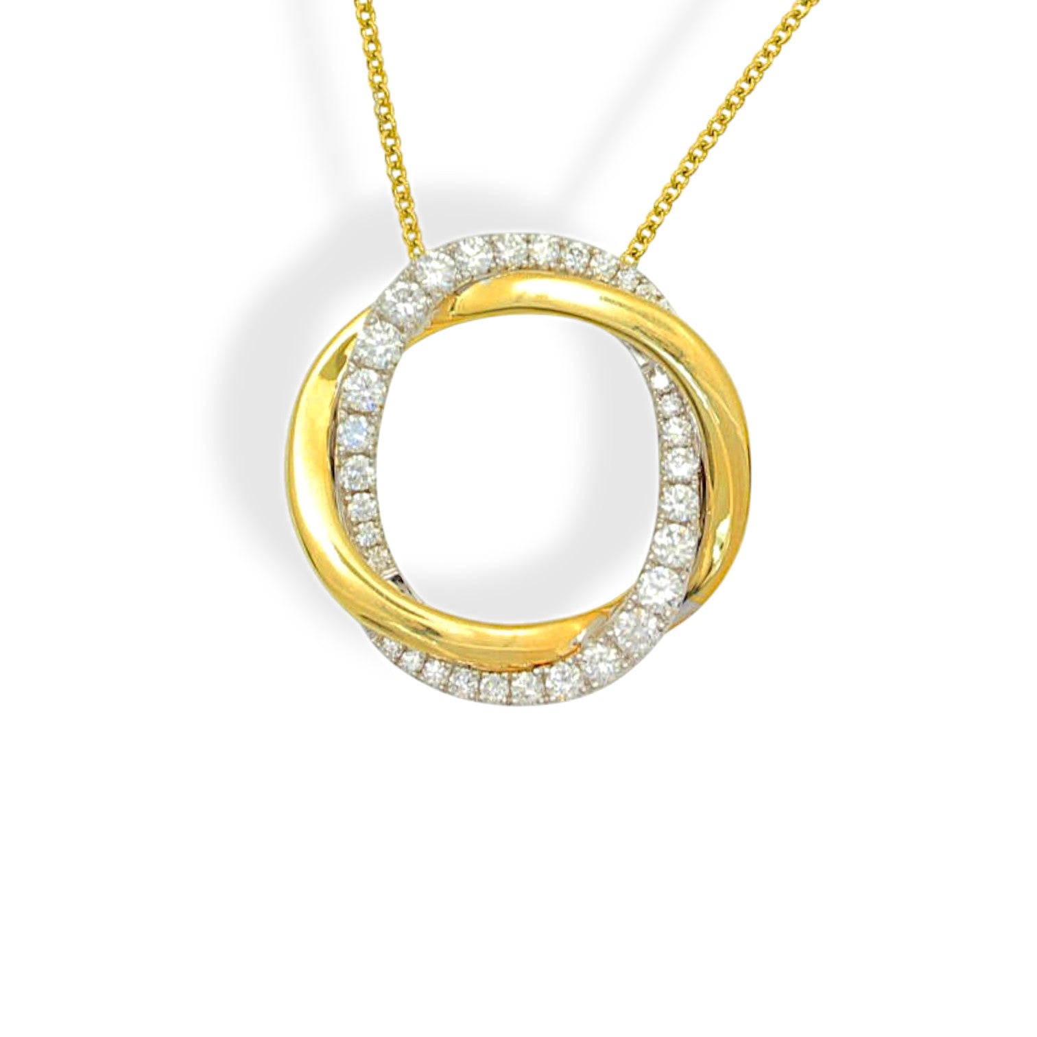 Large Half-Diamond “Halo” Pendant with 18″ Chain