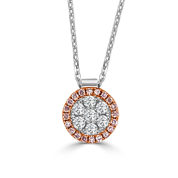 Small Round Firenze II Pink & White Diamond Cluster Pendant with Chain