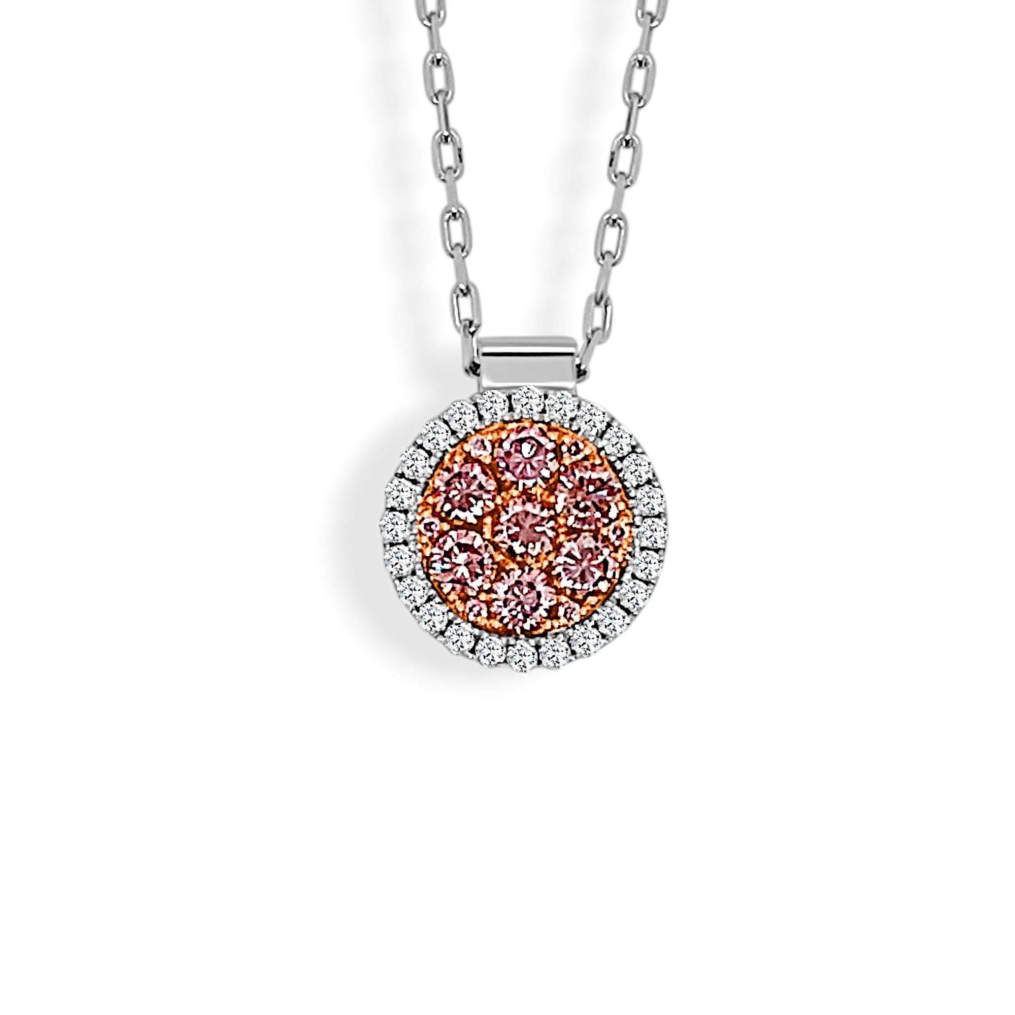 Medium Round Firenze II Pink & White Diamond Pendant with Polished Bale