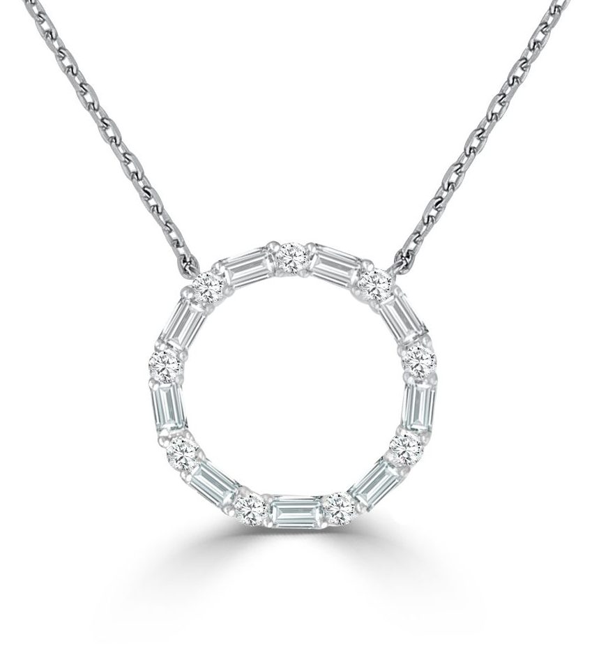 Small Alternating Baguette & Round Diamond “Monacco” Pendant