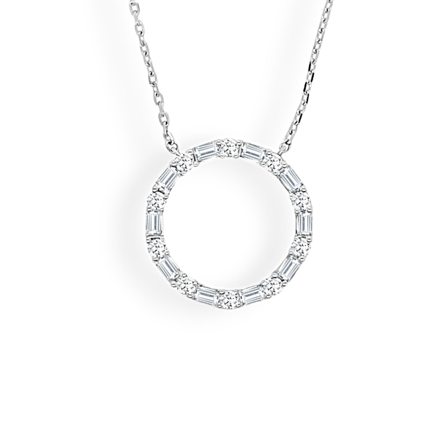 Medium Alternating Baguette & Round Diamond “Monaco” Pendant with Chain