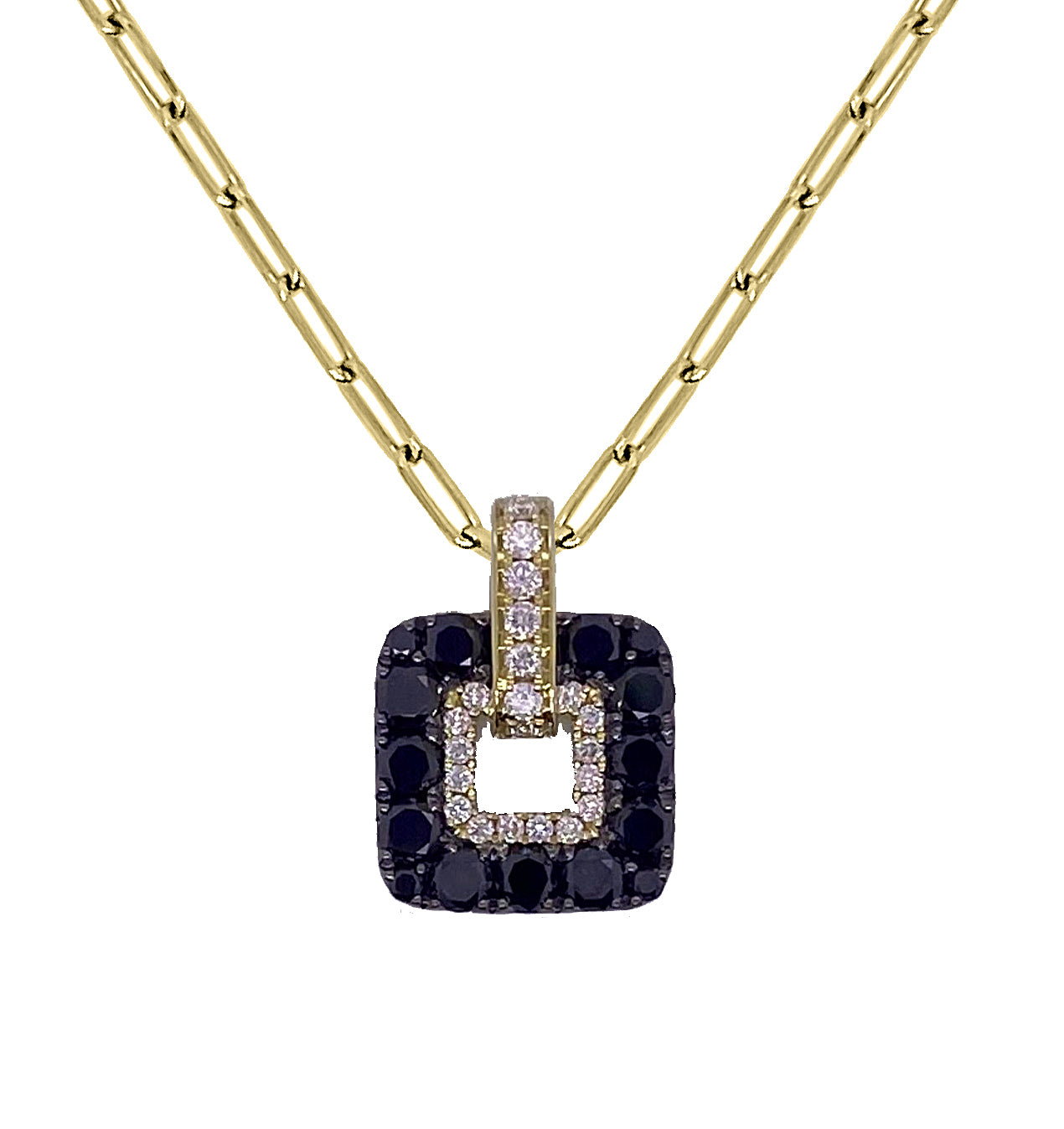 14K Yellow Gold Medium Cushion Open Nebula Pendant with Diamond & Black Diamond Accents