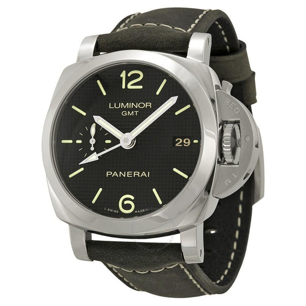 Panerai Men's PAM00535 Luminor 1950 3 Days GMT Acciaio Automatic Black Leather Watch