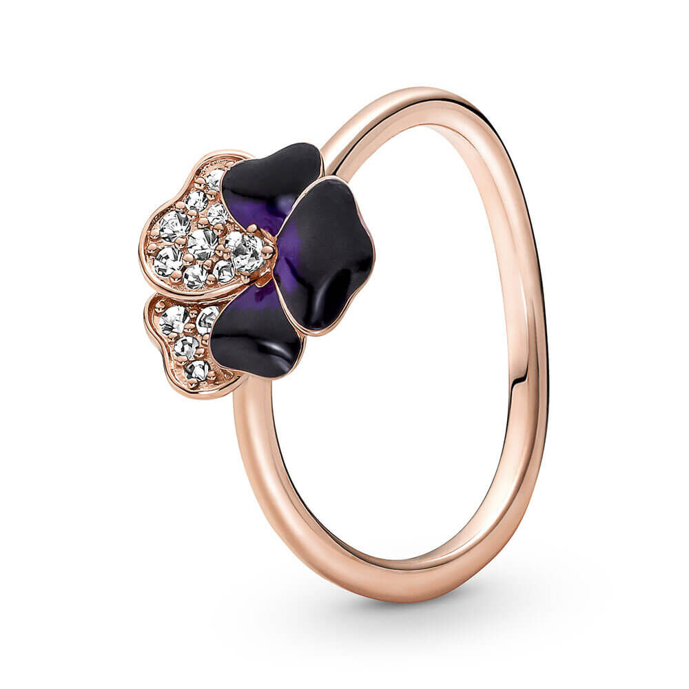 Pandora Deep Purple Pansy Flower Enamel & CZ Ring