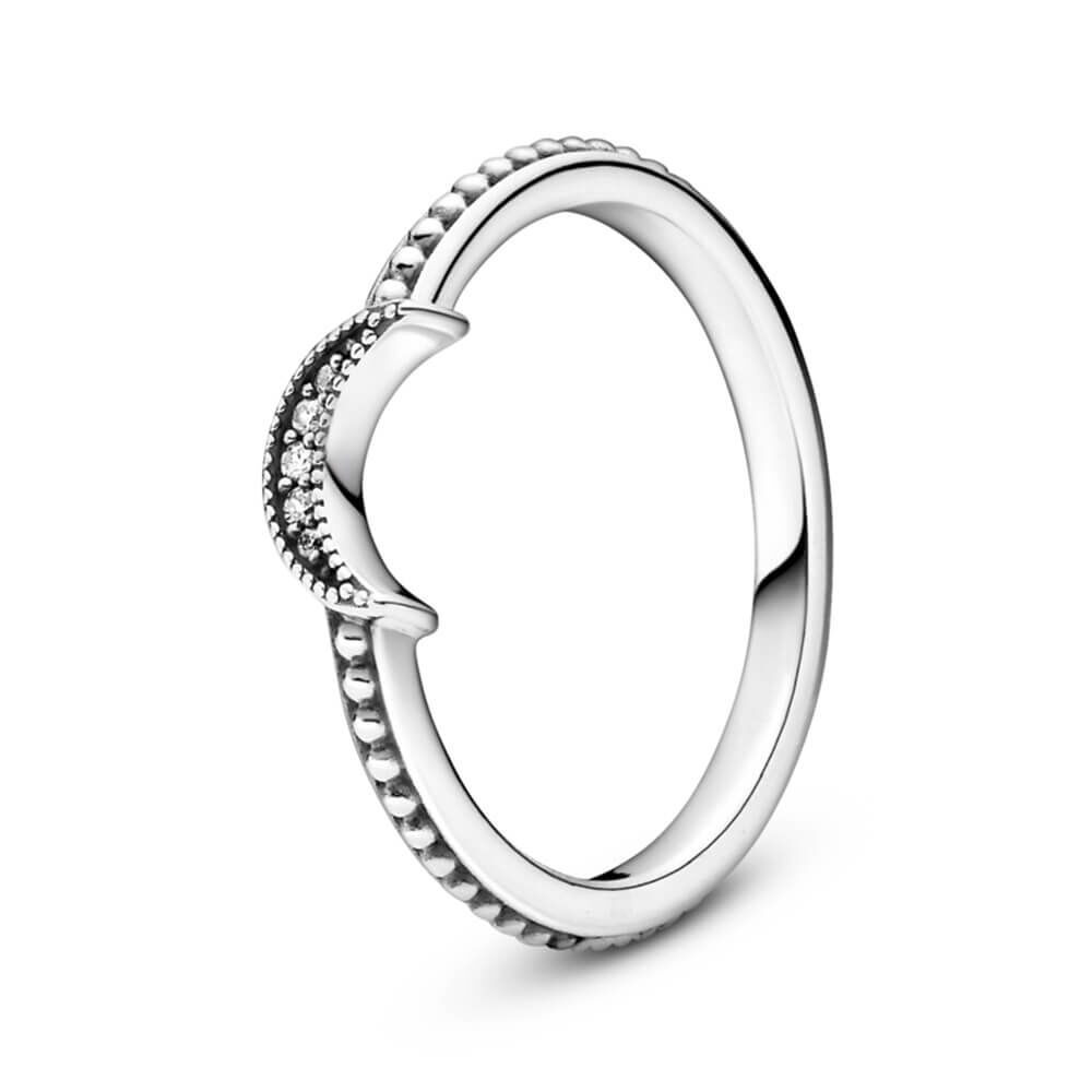 Pandora Crescent Moon Beaded CZ Ring