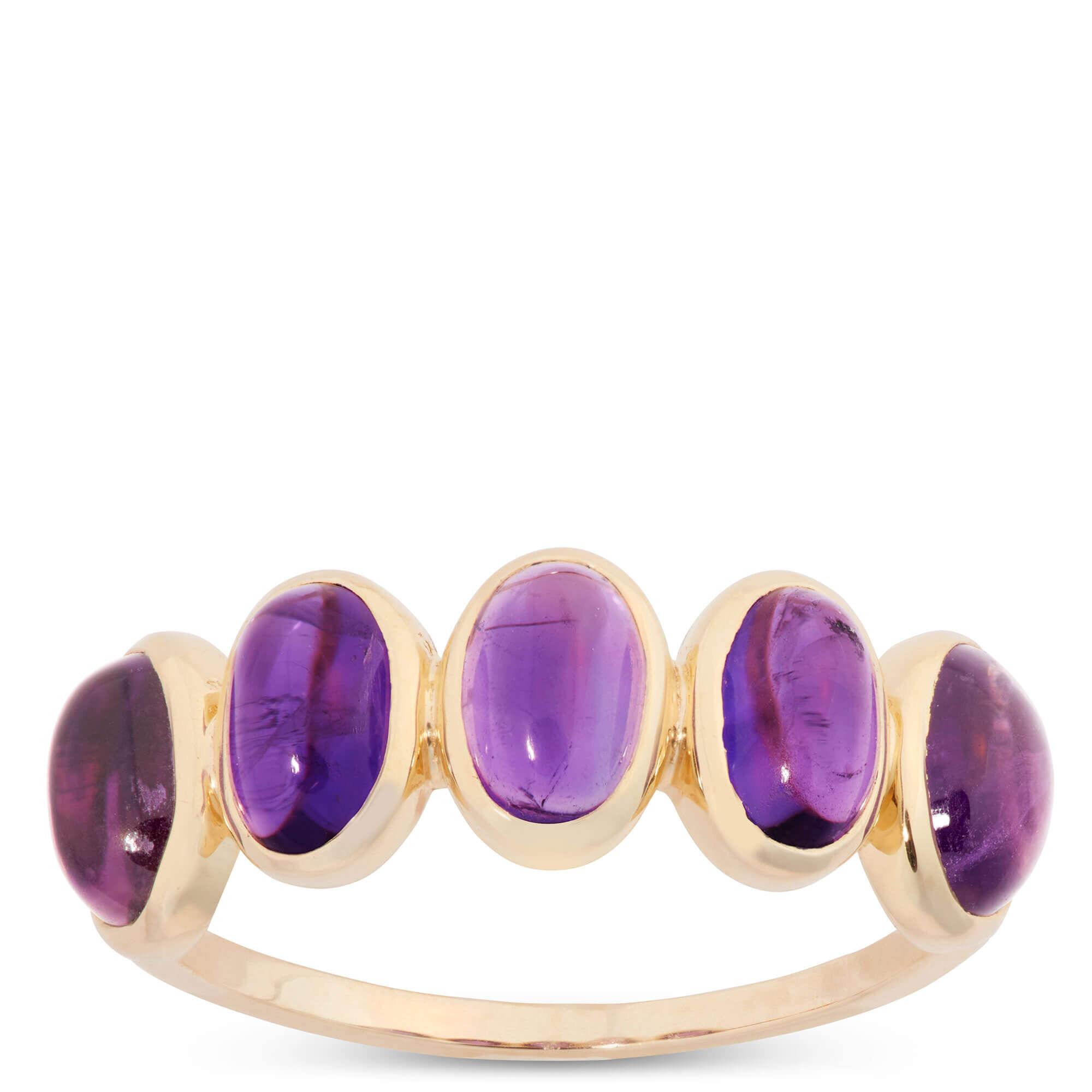 Five Oval Amethyst Ring, 14K Yellow Gold