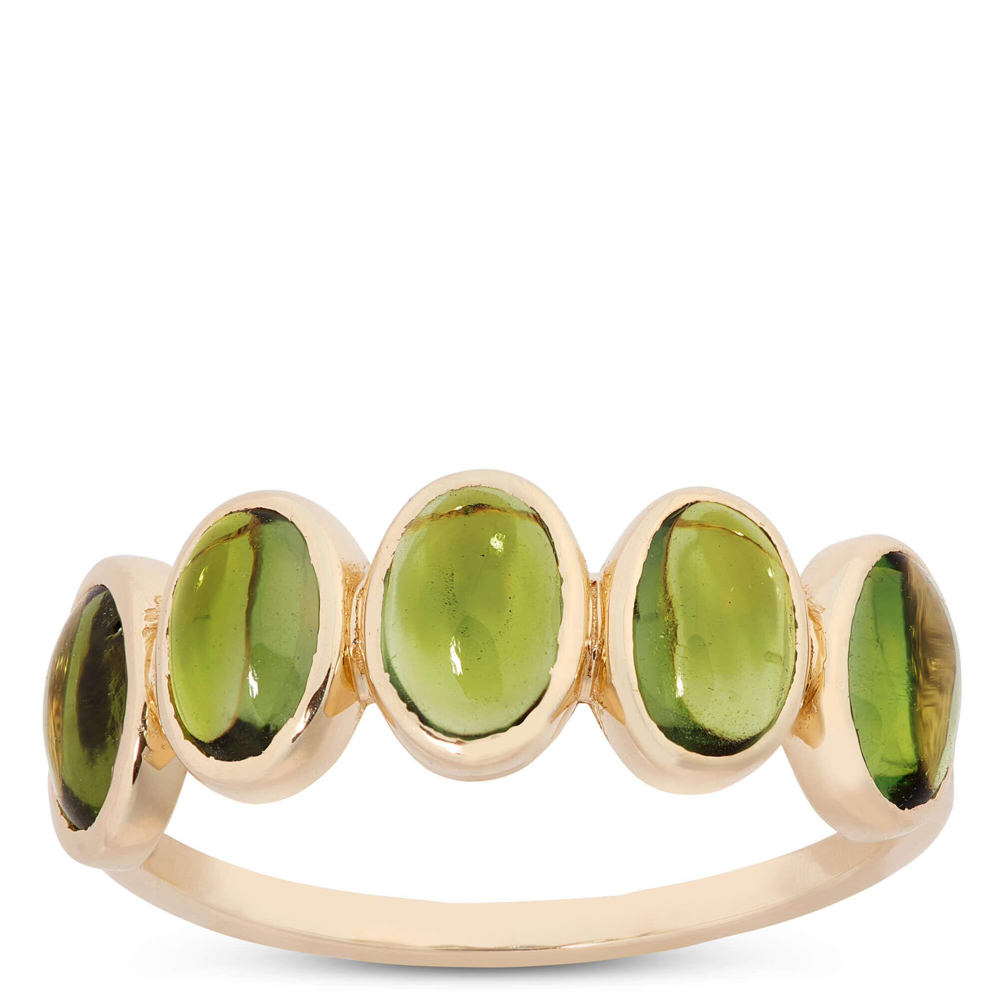 Five Oval Green Tourmaline Ring, 14K Yellow Gold