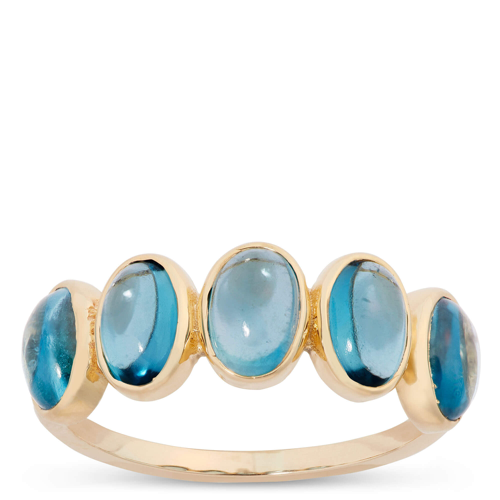 Five Oval Blue Topaz Ring, 14K Yellow Gold