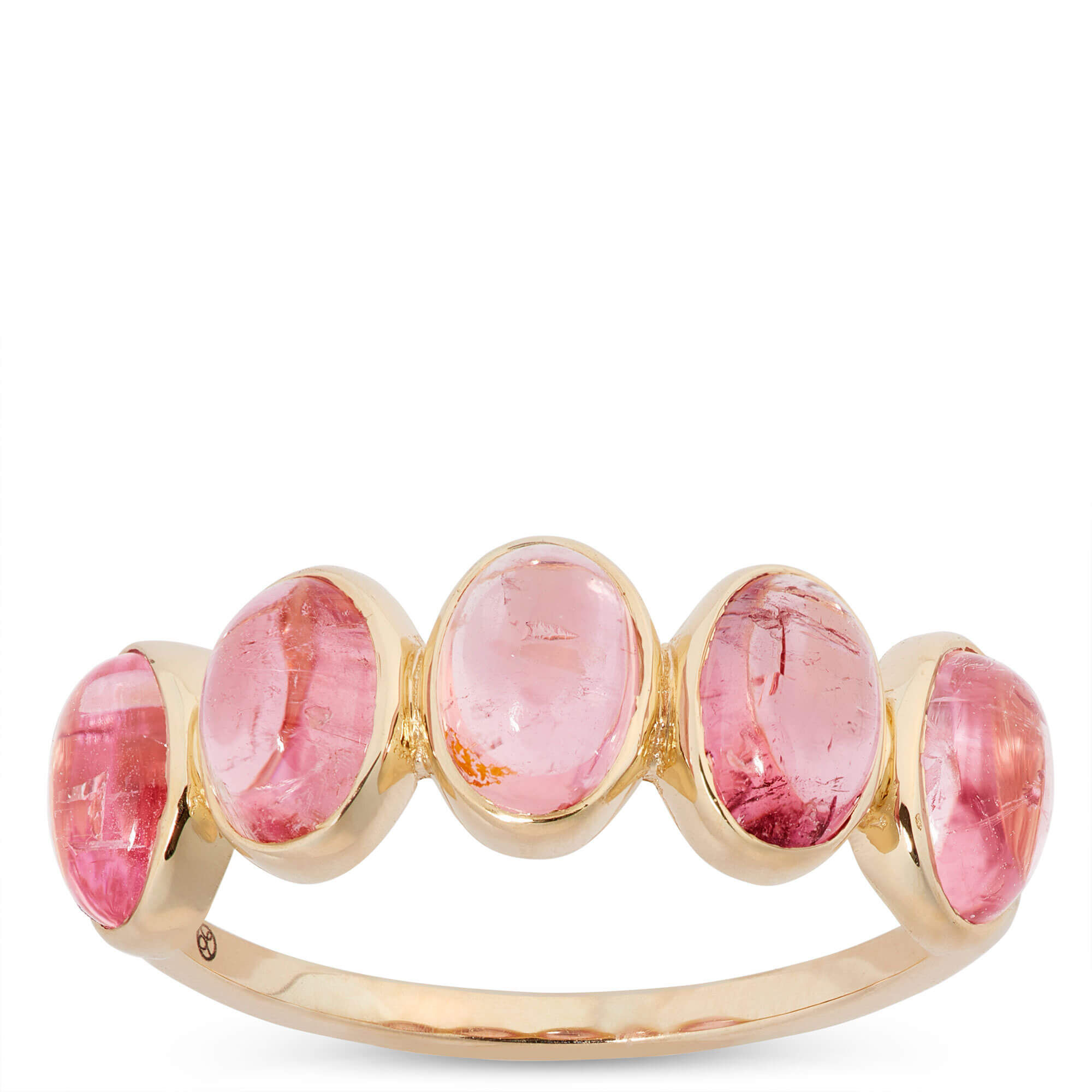 Five Oval Pink Tourmaline Ring, 14K Yellow Gold