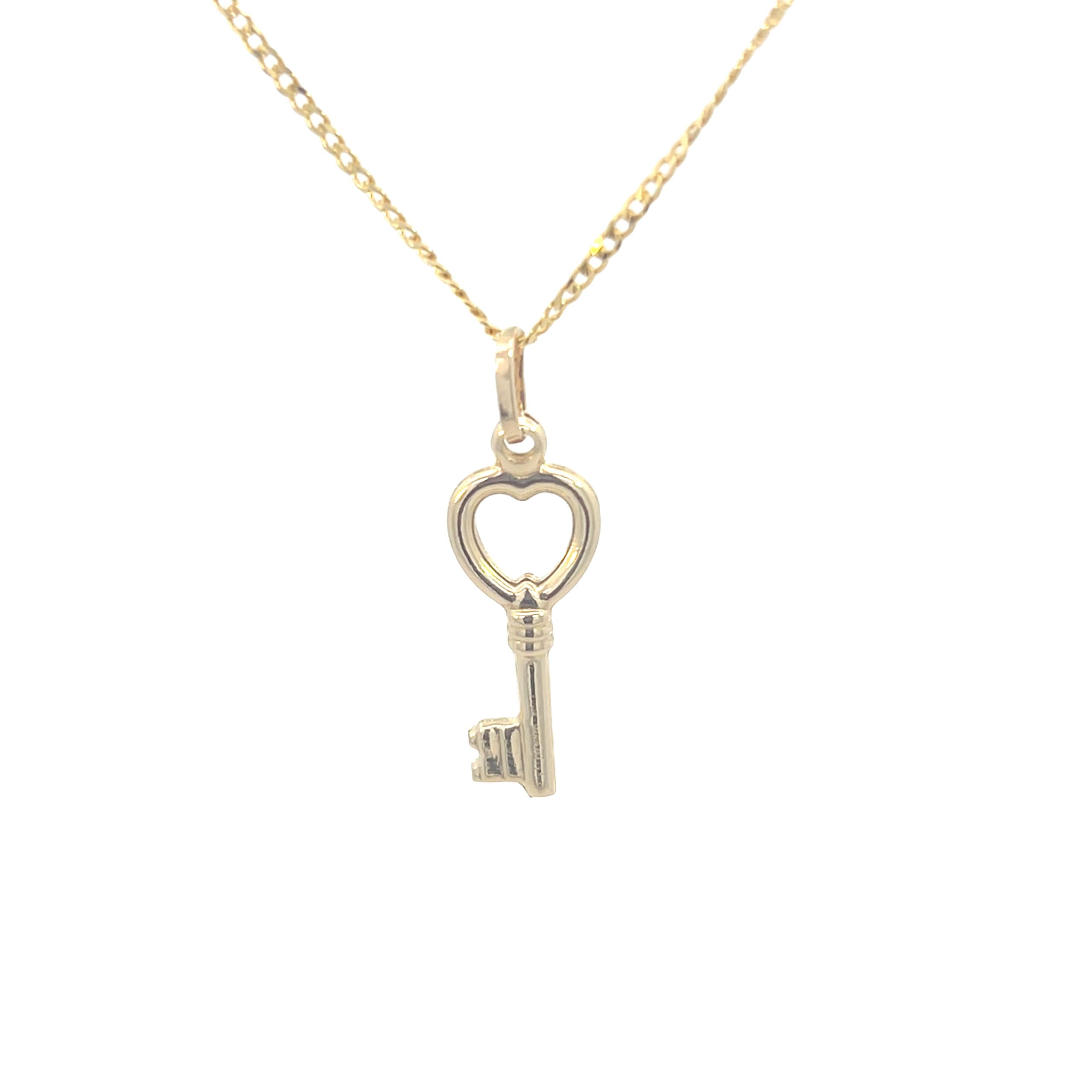 14K Gold Key Heart Pendant