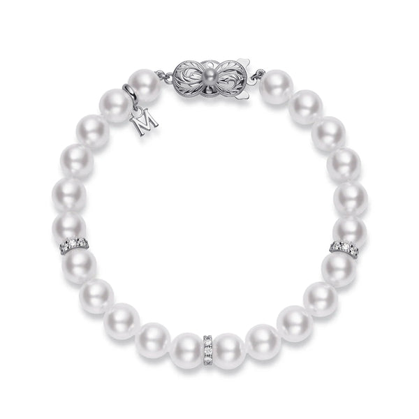 Mikimoto Akoya Cultured Pearl Bracelet with Diamond Rondelles in 18K White Gold