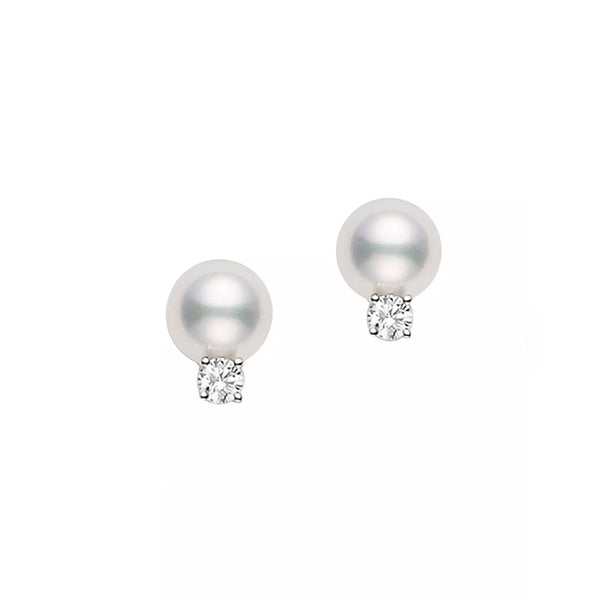 Mikimoto Akoya Stud Earrings with Diamonds – 18K White Gold