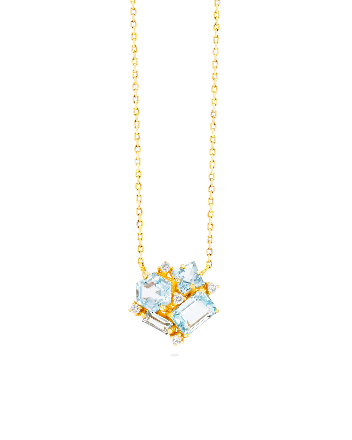 SUZANNE KALAN 14K YELLOW, DIAMOND & BLUE TOPAZ PENDANT