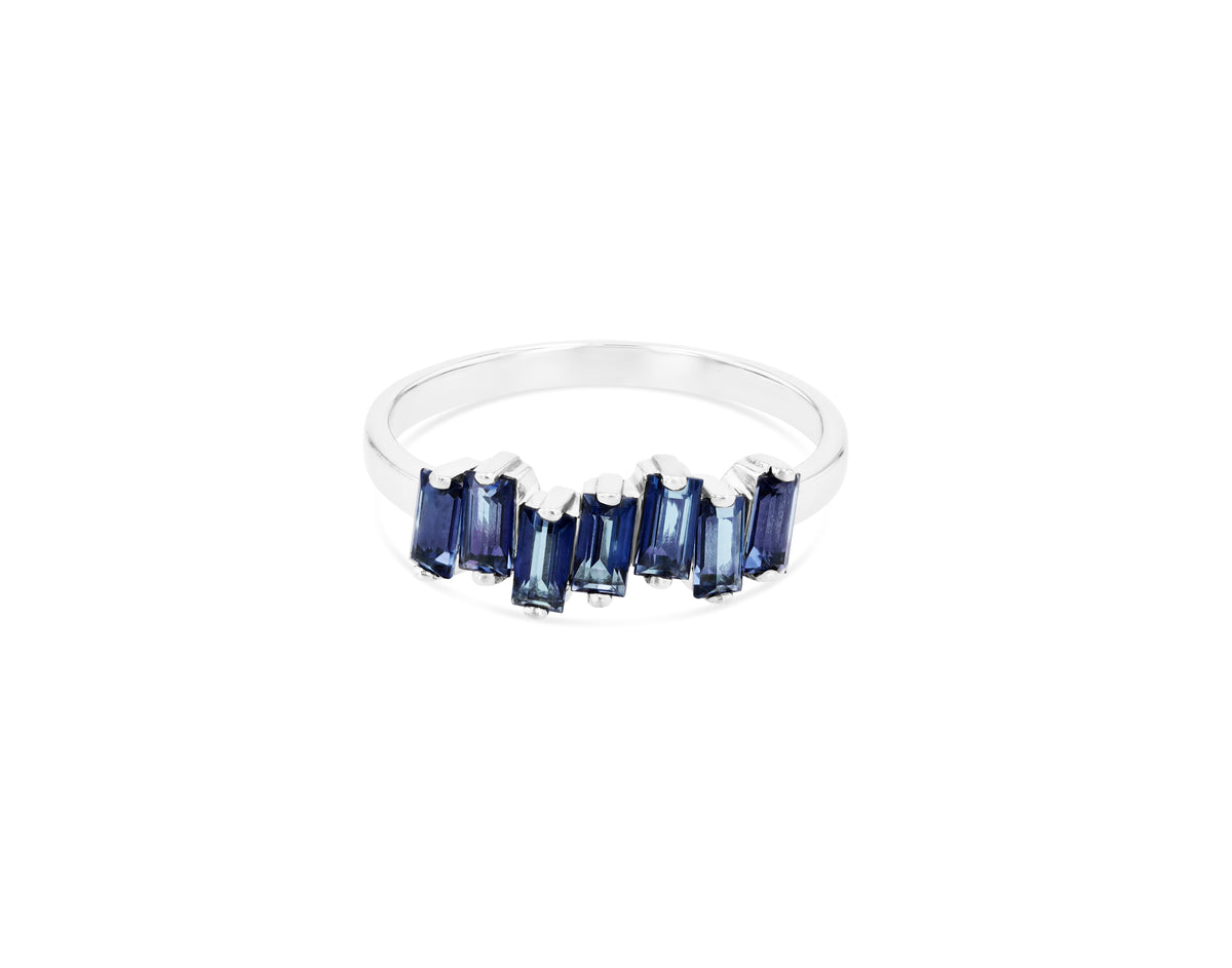 SUZANNE KALAN 14K WHITE GOLD & BLUE TOPAZ FIRECRACKER RING