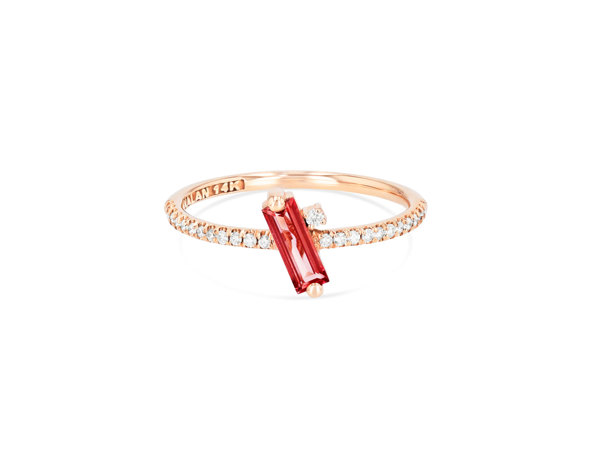 SUZANNE KALAN 14K ROSE GOLD, SALMON TOPAZ & 0.14CT DIAMMOND RING