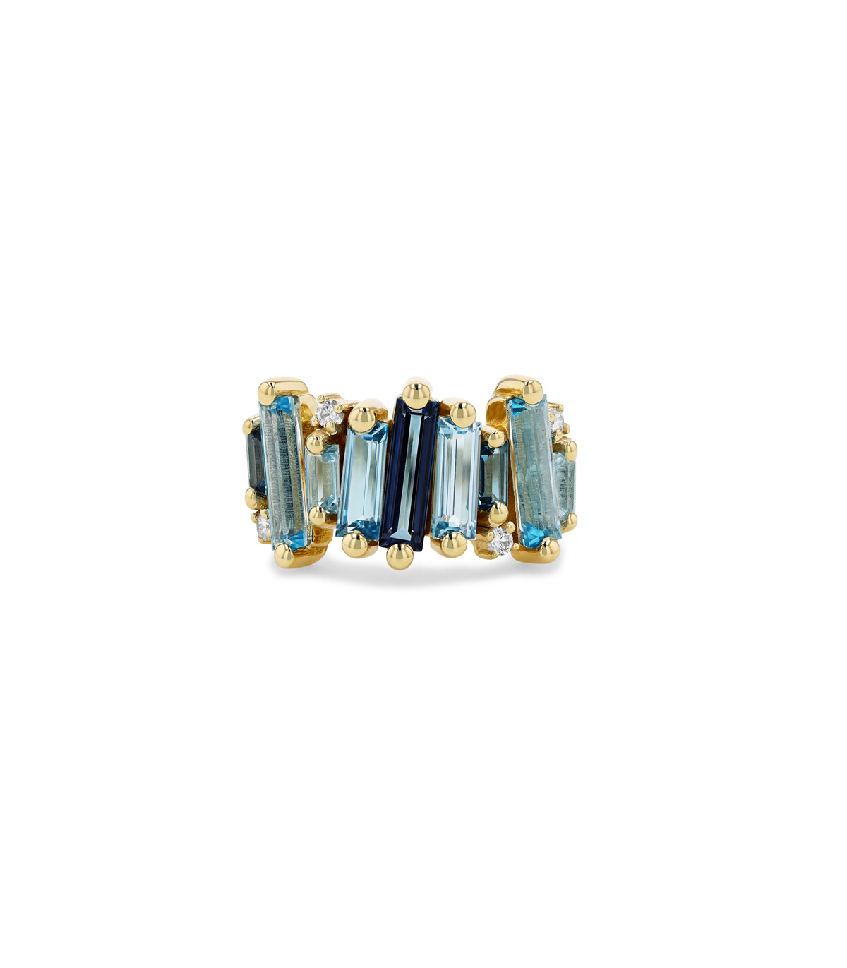 SUZANNE KALAN 14K YELLOW GOLD, BLUE TOPAZ & 0.10CT DIAMOND RING