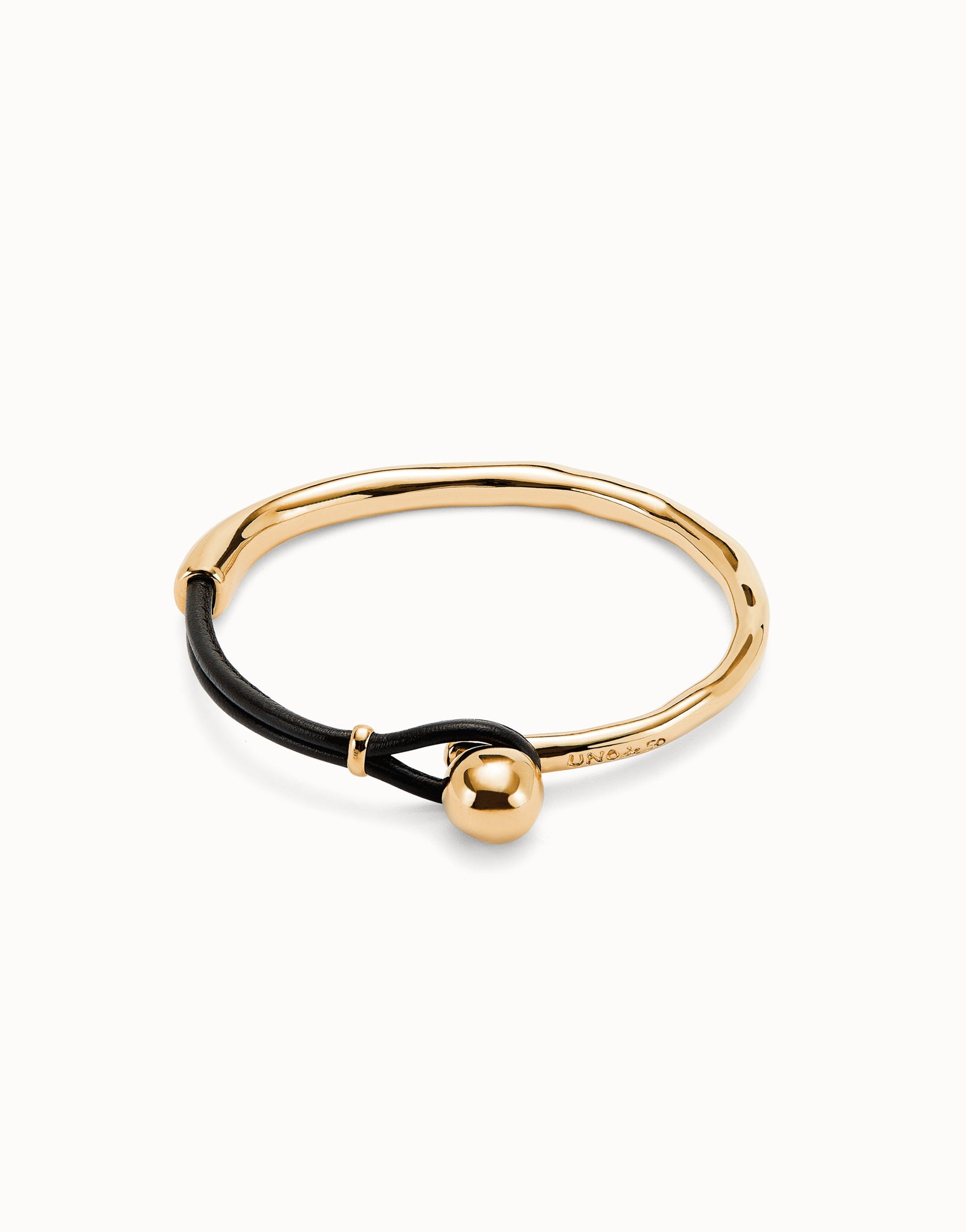 Semi-rigid 18k Gold-Plated Bracelet with Brown Leather