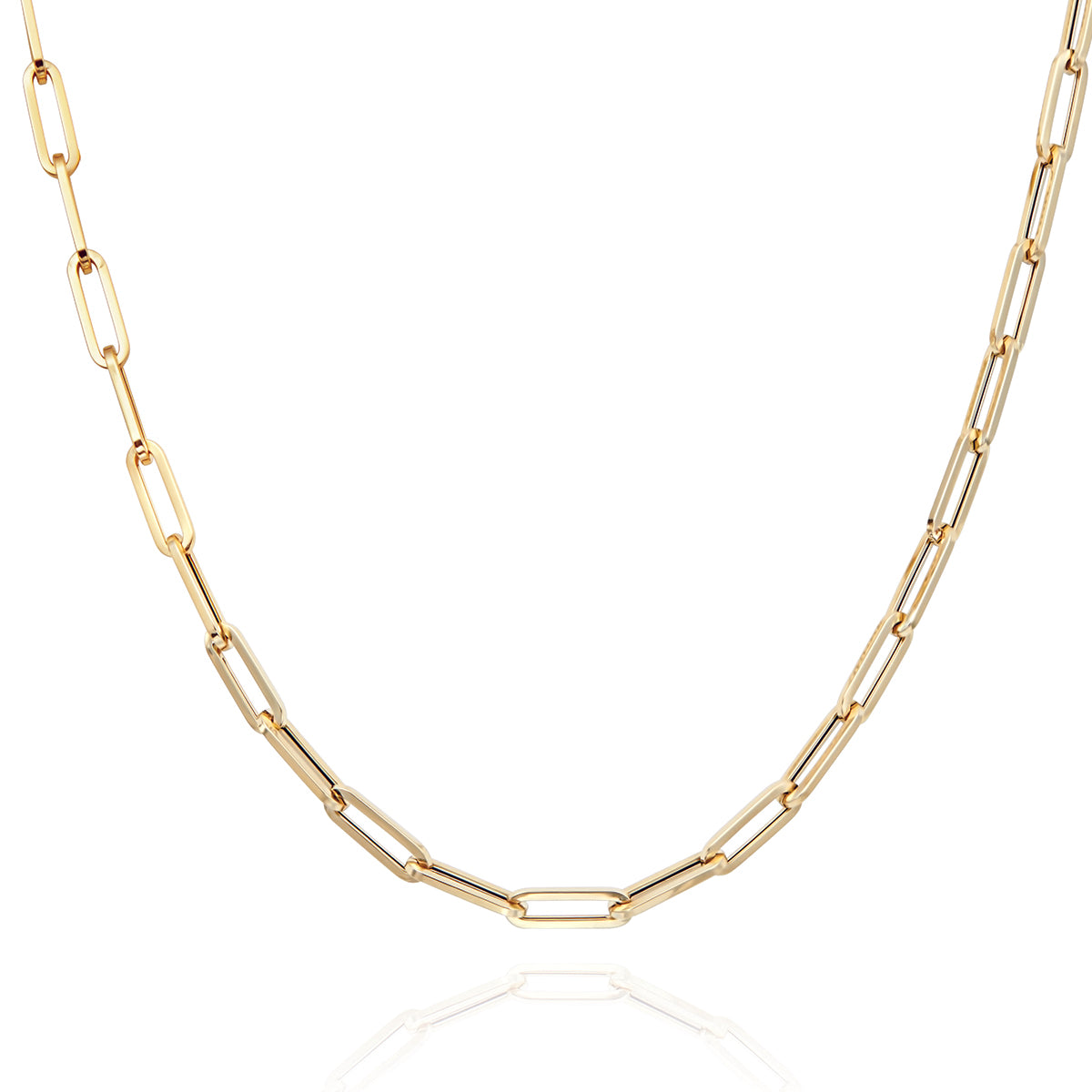14K Yellow Gold Paperclip Link Chain Necklace