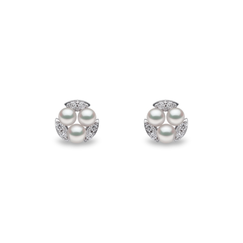 QYE2226-7X London Pearl & Diamond Stud Earrings In 18 Karat White Gold With 6 Akoya Pearls