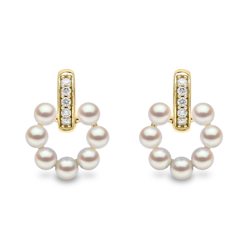 QYE2255-6X London Pearl & Diamond Huggie Earrings In 18 Karat Yellow Gold With 14 Akoya Pearls