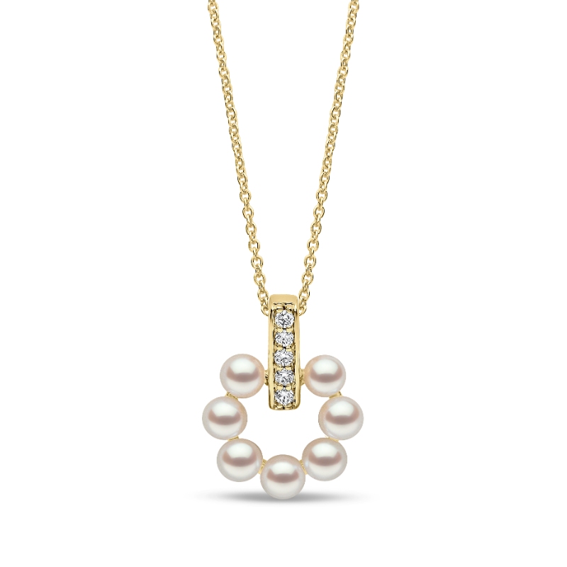 QYP2255-6X London Pearl & Diamond Pendant In 18 Karat Yellow Gold With 7 Akoya Pearls