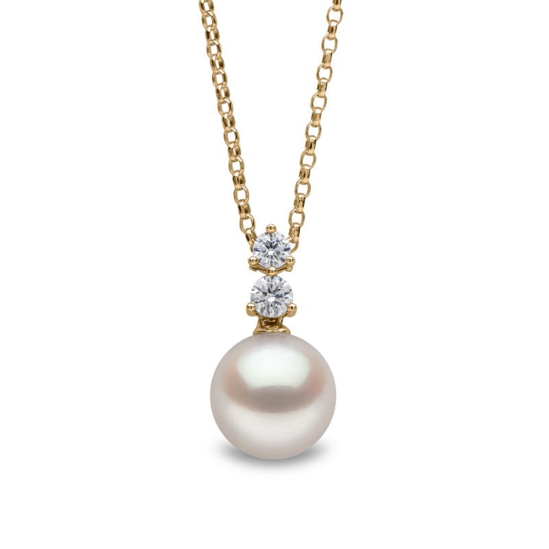 QYP2401-6X London Pearl & Diamond Pendant In 18 Karat Yellow Gold With 1 Akoya Pearl