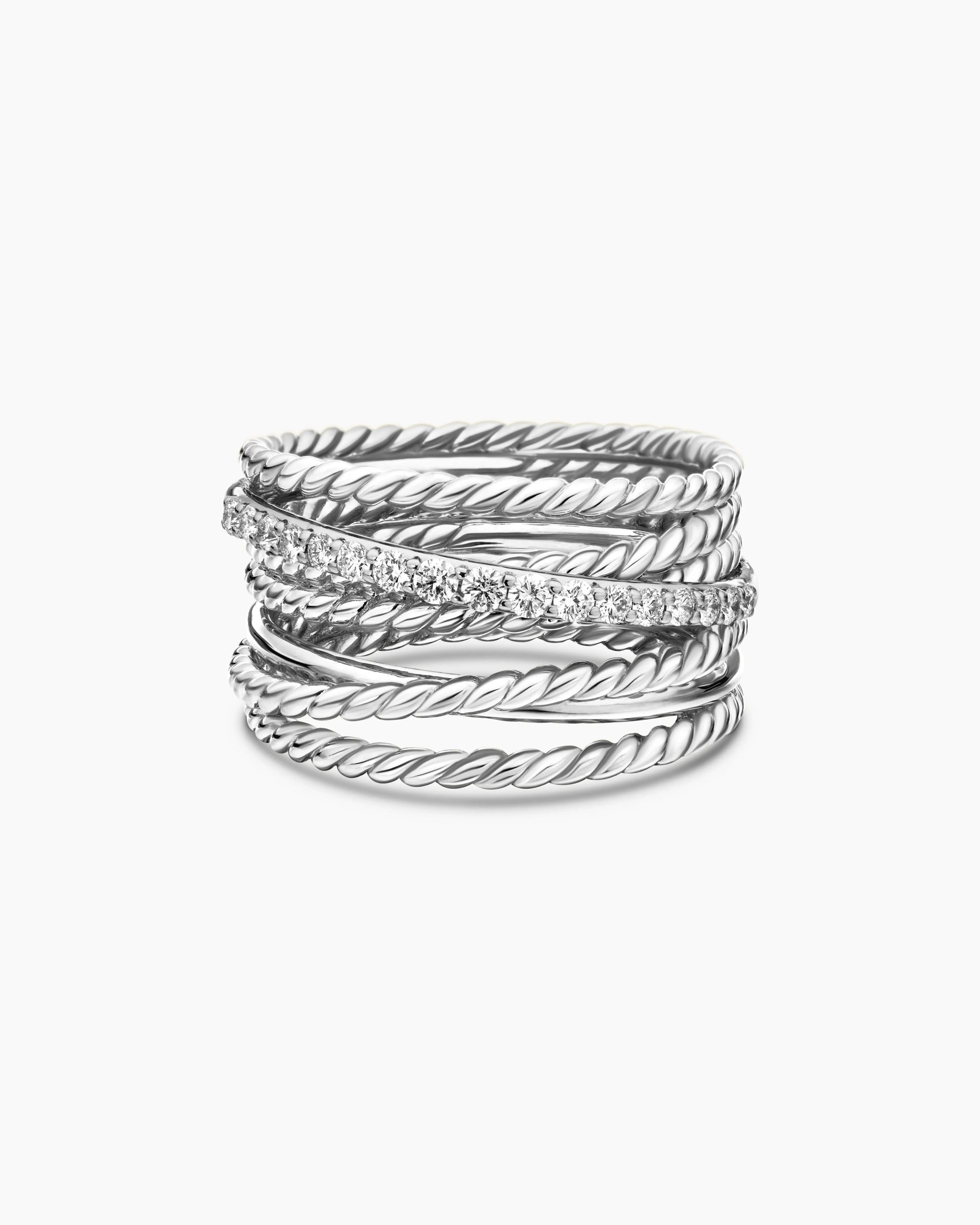 Crossover Ring Sterling Silver with Diamonds, 12mm
