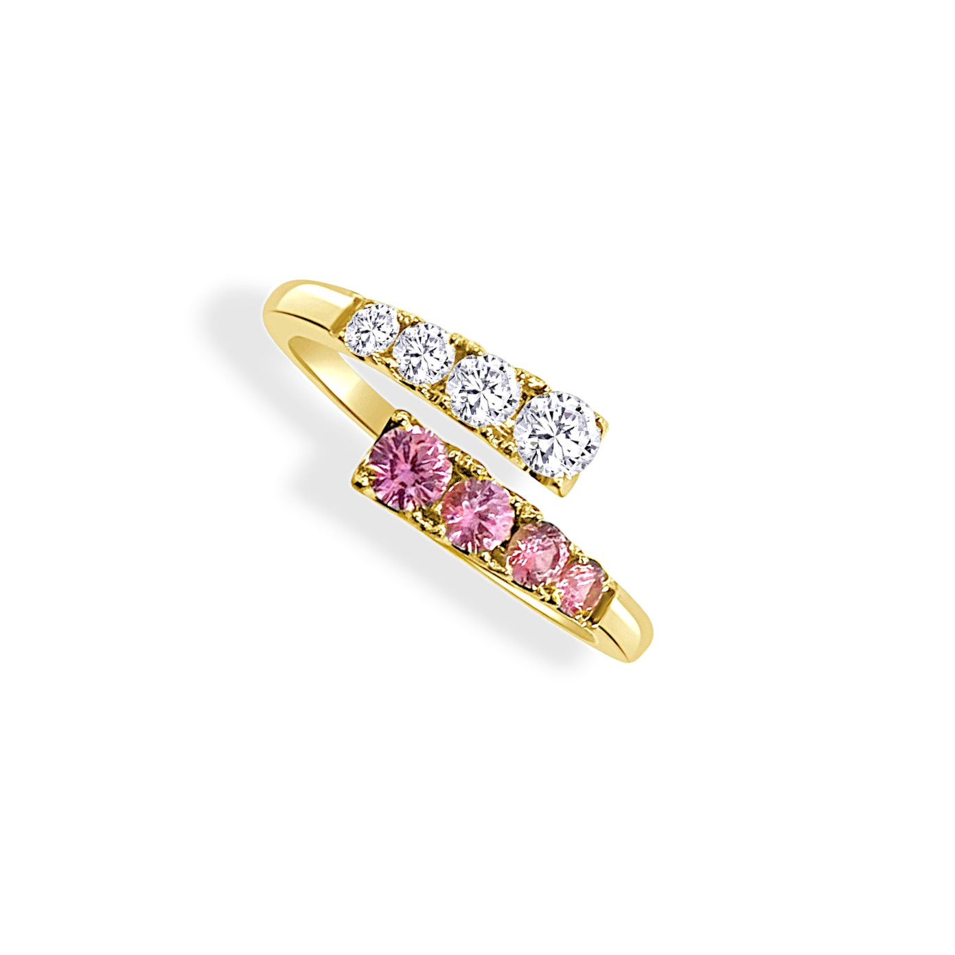 14K Yellow Gold Split Top Microset Pink Sapphire & White Diamond Ring
