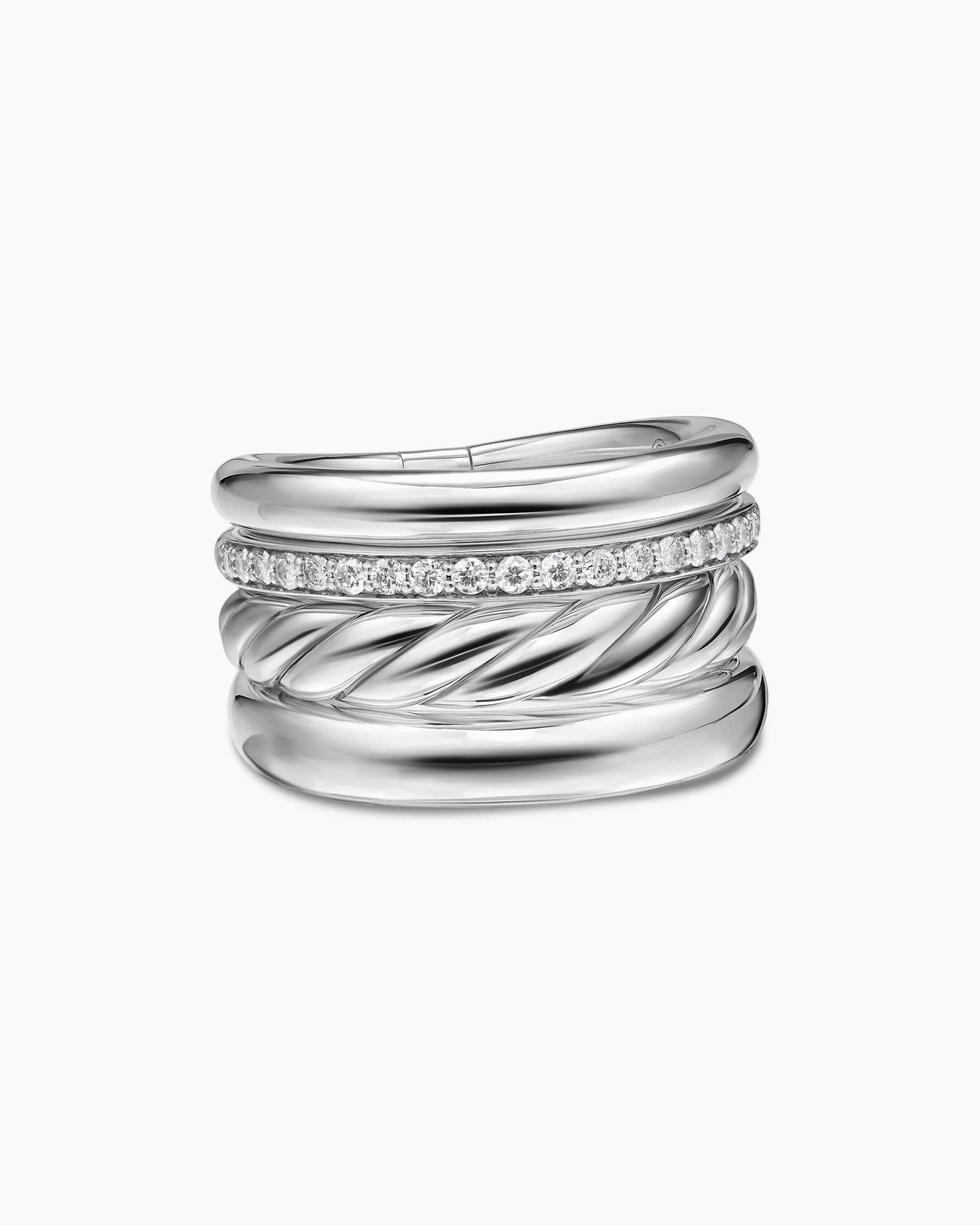 DY MERCER® FOUR ROW RING Sterling Silver with Diamonds, 13.8mm
