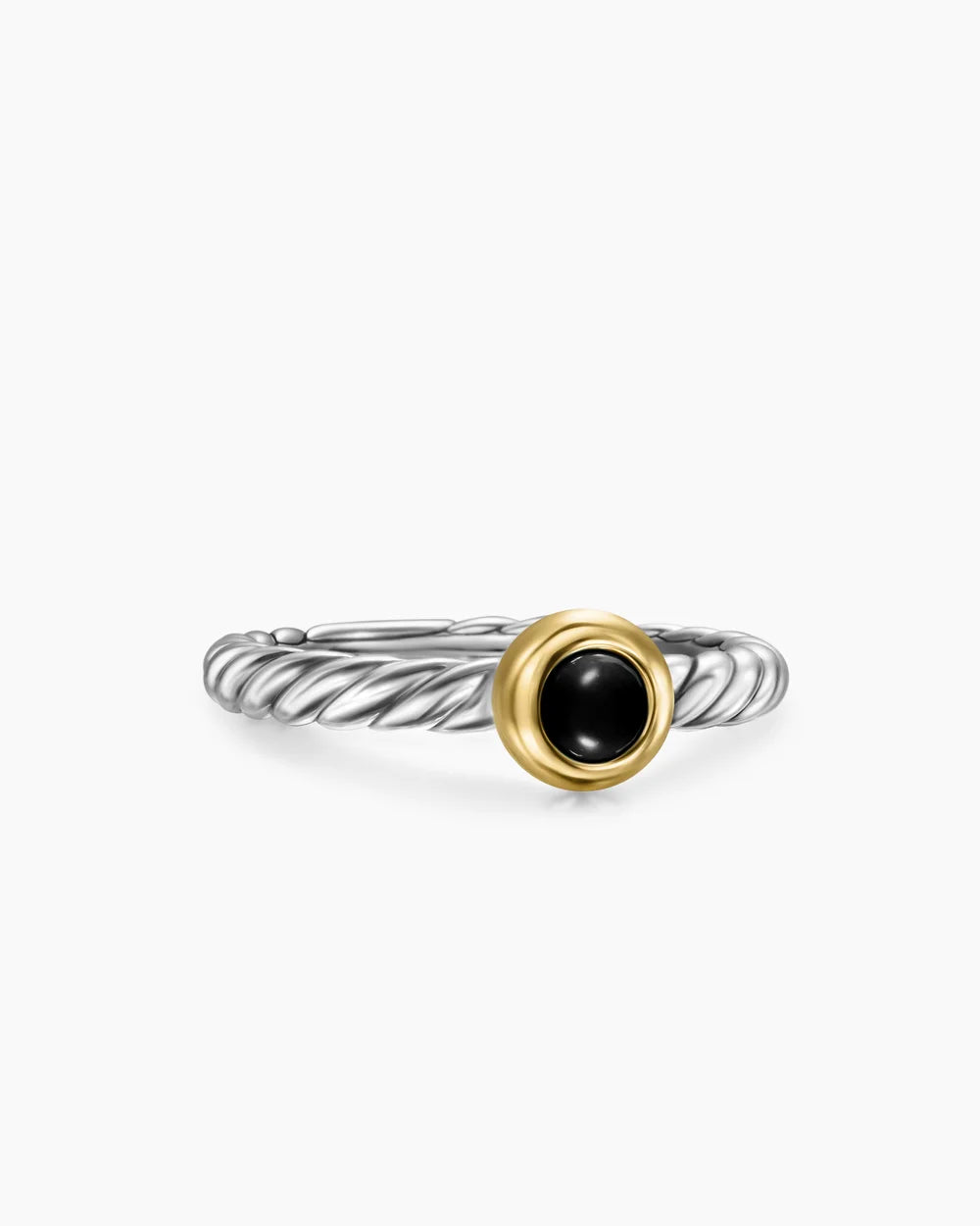 PETITE CABLE RING Sterling Silver with 14K Yellow Gold and Black Onyx, 2.8mm