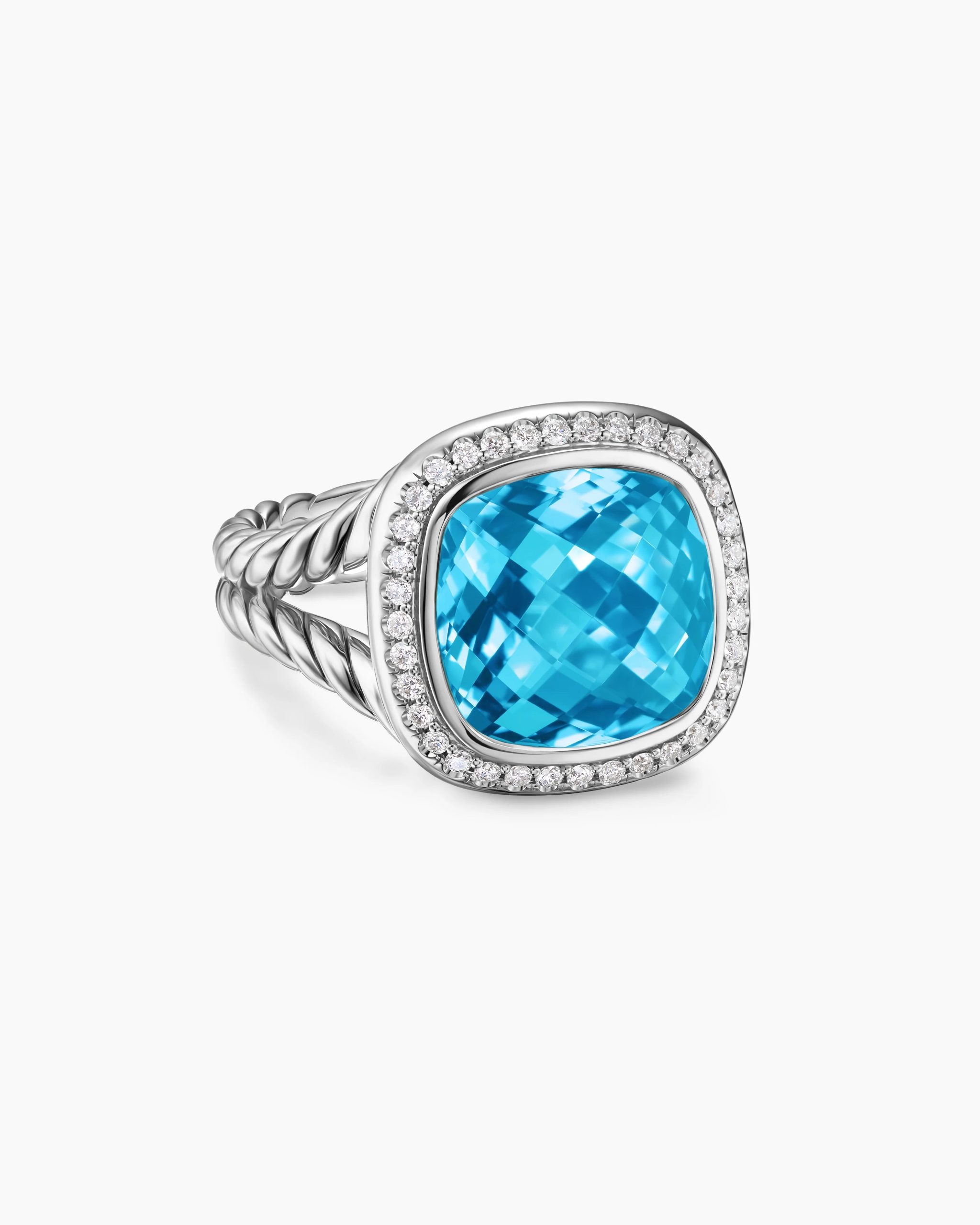 ALBION® RING Sterling Silver with Blue Topaz and Diamonds, 11mm