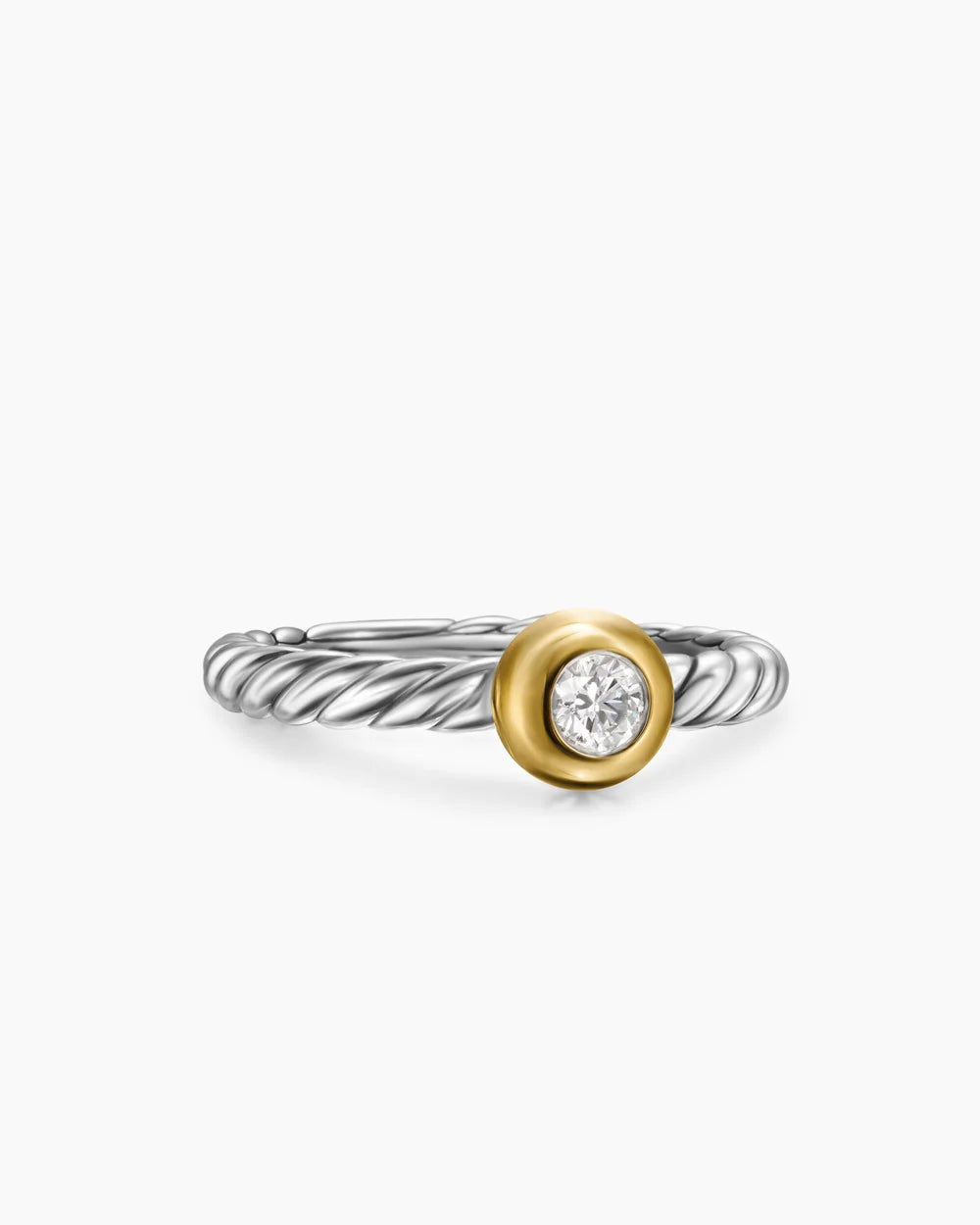 PETITE CABLE RING Sterling Silver with 14K Yellow Gold and Center Diamond, 2.8mm