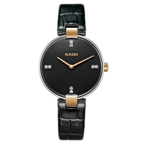 Rado Women's R22850705 Coupole Diamond Black Leather Watch