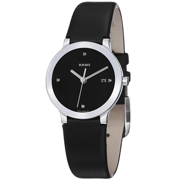 Rado Women's R30928715 Centrix Diamond Black Leather Watch