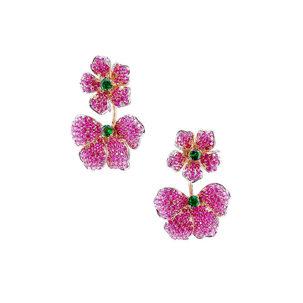 Ruby and Pink Sapphire Flower Earrings