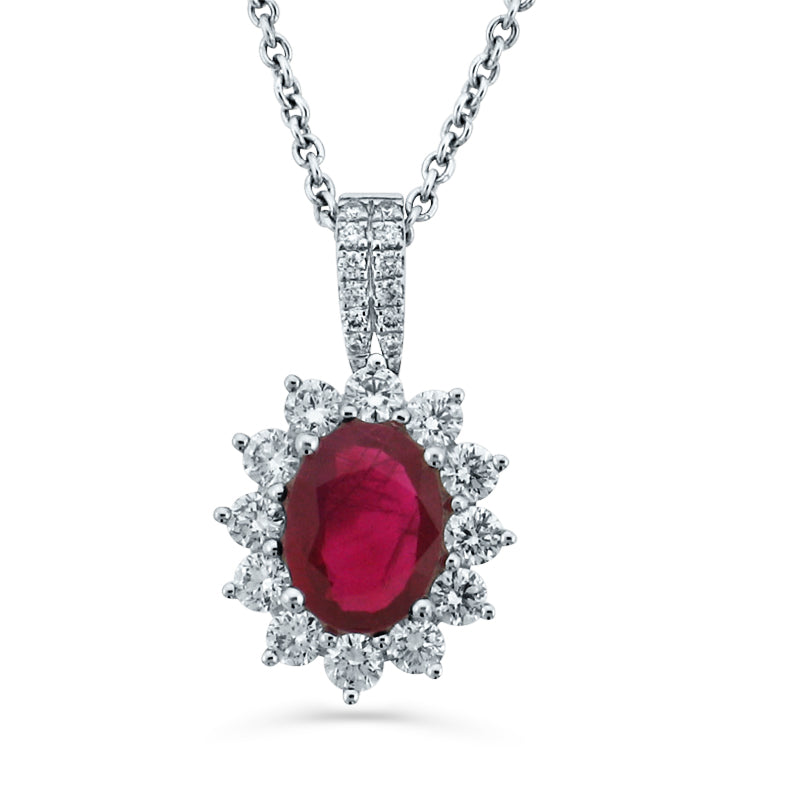 PRIVE' 18K WHITE GOLD 1.16CT RUBY W/ 0.60CT DIAMOND ACCENTED PENDANT