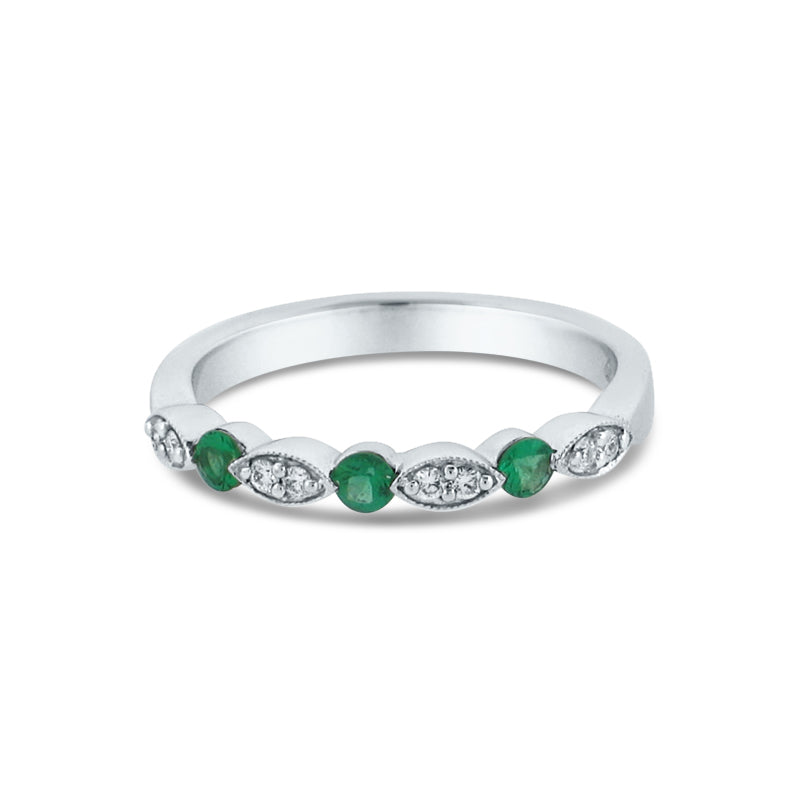 PRIVE' 18K WHITE GOLD & 0.08CT DIAMOND & 0.15CT EMERALD STACKABLE BAND